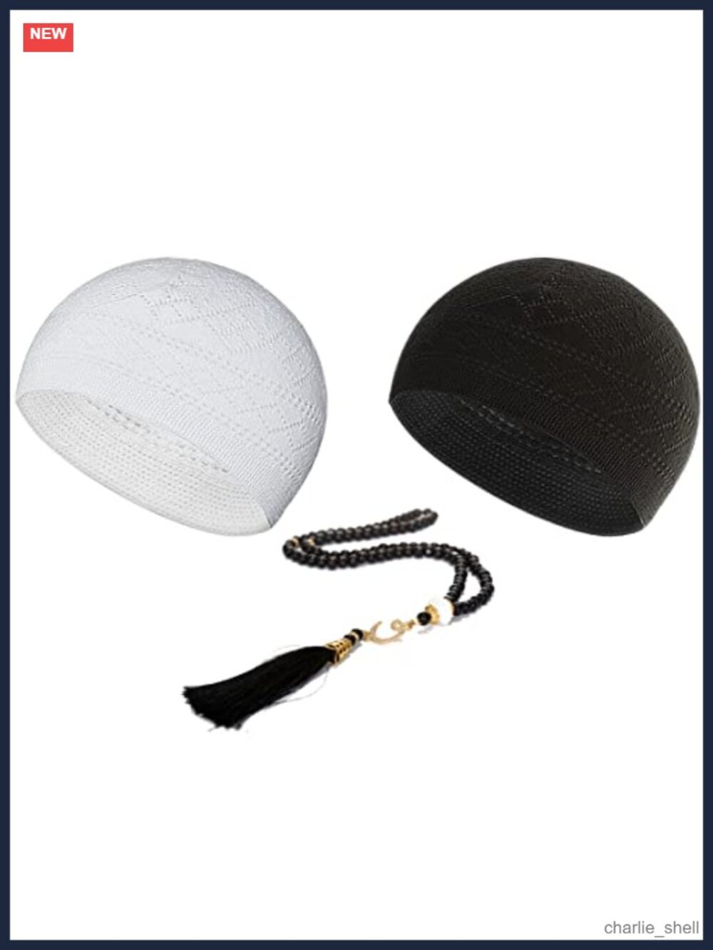 Men's Cotton Acrylic Kufi Prayer Cap with 99 Tasbih Beads